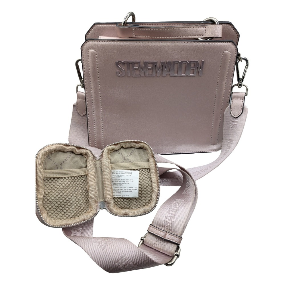 Steve Madden Pink Crossbody Bag with Matching Coin Pouch and Logo Strap - Picture 2 of 7